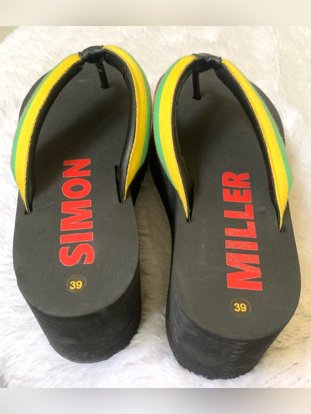 Simon Miller Black Platform Flip Flops with Yellow, Green, Red Straps - Picture 11 of 11